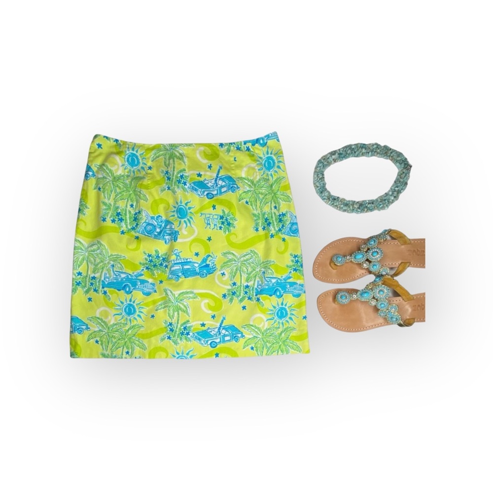 HTF: Lilly Pulitzer ✦ Cruising Monkey Skirt ✦ Yellow Blue Print ✦ 6P Petite 4 6 - Picture 2 of 16